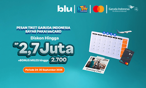 Diskon hingga Rp 2,7 Juta Beli Tiket Penerbangan Garuda Indonesia Bayar Pakai bluCard
