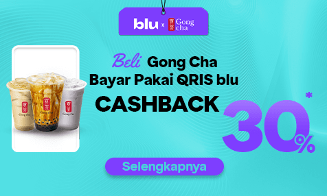 Cashback 30% Beli Gong cha Bayar Pakai QRIS blu