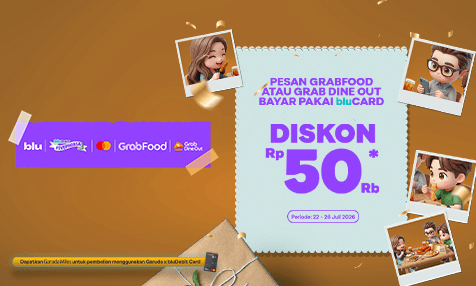 Diskon Rp 50 Ribu Transaksi di GrabFood dan Grab Dine Out Bayar Pakai blu