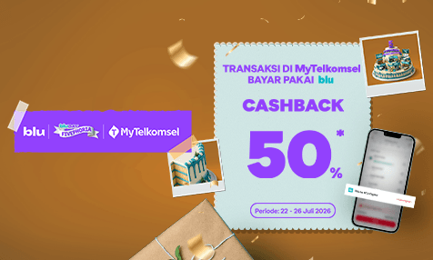 Cashback 50% Transaksi di MyTelkomsel Bayar Pakai blu