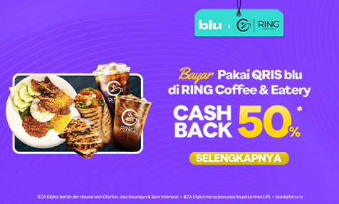 Cashback 50% Bayar Pakai QRIS blu di RING Coffee & Eatery